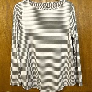 J Jill Fit Striped Keyhole‎ Top Gray Pink Long Sleeve Med Stretch with pocket